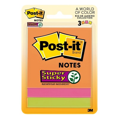 Post-it&reg; Super Sticky Notes, 3 in. x 3 in., Energy Boost Collection, 3 Pads/Pack: Multicolor, Art & Design, 45 Sheets/Pad