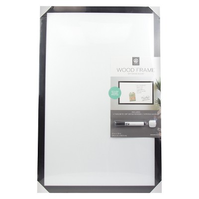 U Brands 23"x35" Magnetic Dry Erase Board Black Wood Frame with Marker