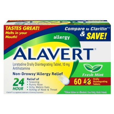 Alavert 24-Hour Allergy Relief Dissolving Tablets - Loratadine - Fresh Mint Flavor - 60ct