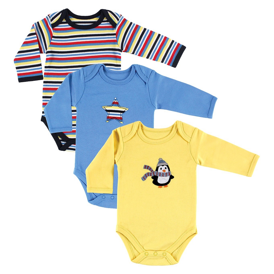 Luvable Friends Newborn Boys 3 Pack Long sleeve Bodysuit   Blue 9 12 M