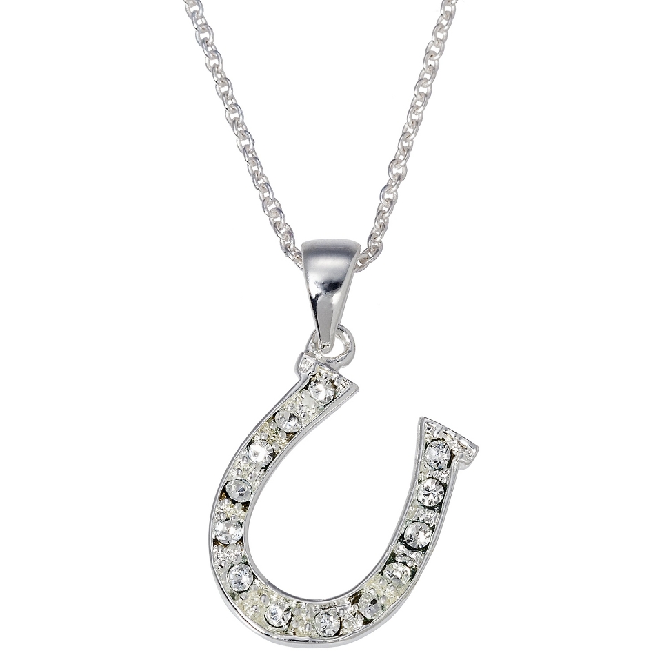 Silver Plate Horseshoe Pendant Necklace Cubic Zirconia   Silver