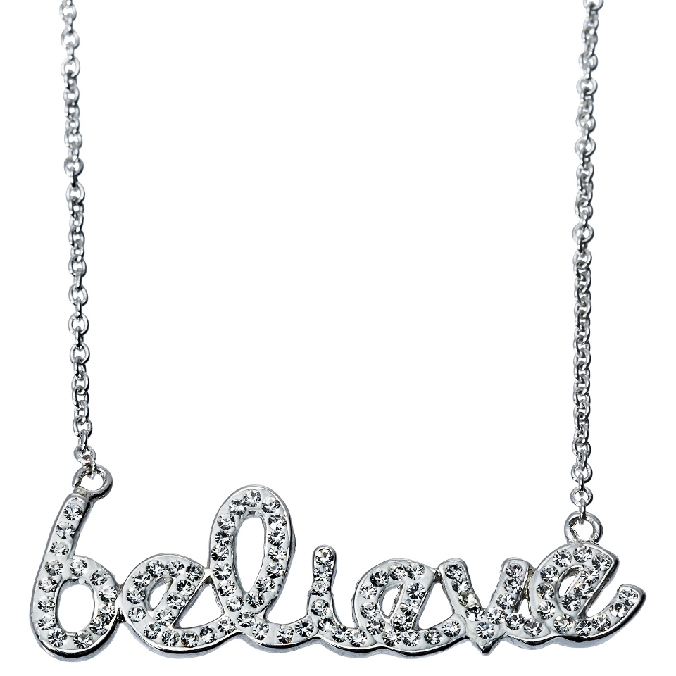 believe Pendant Necklace with Crystals   Silver/White