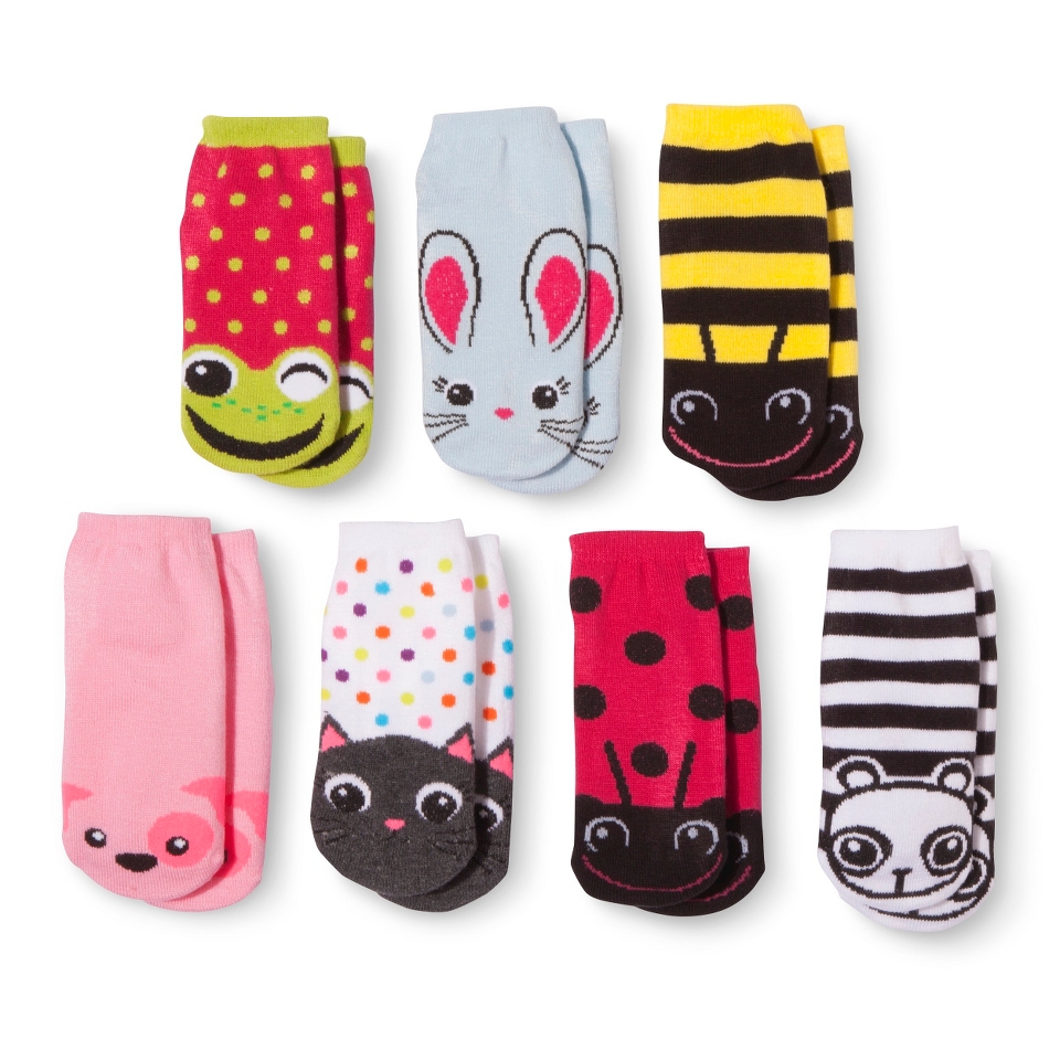 Xhilaration Girls 7pk Low Cut Brite Dots Socks Medium   Assorted