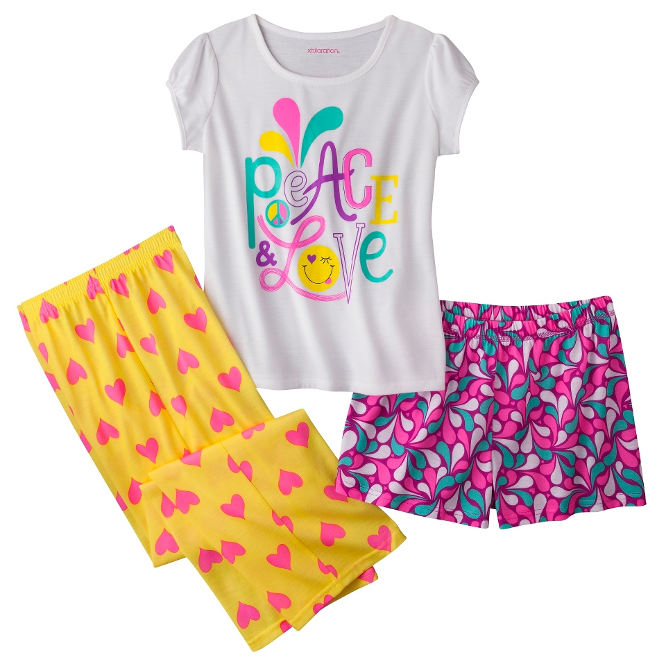 Xhilaration Girls 3 Piece Short Sleeve Pajama Set   Fresh White XL