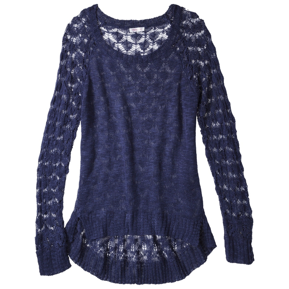 Xhilaration Juniors Crochet Back Sweater   Twilight Blue M(7 9)