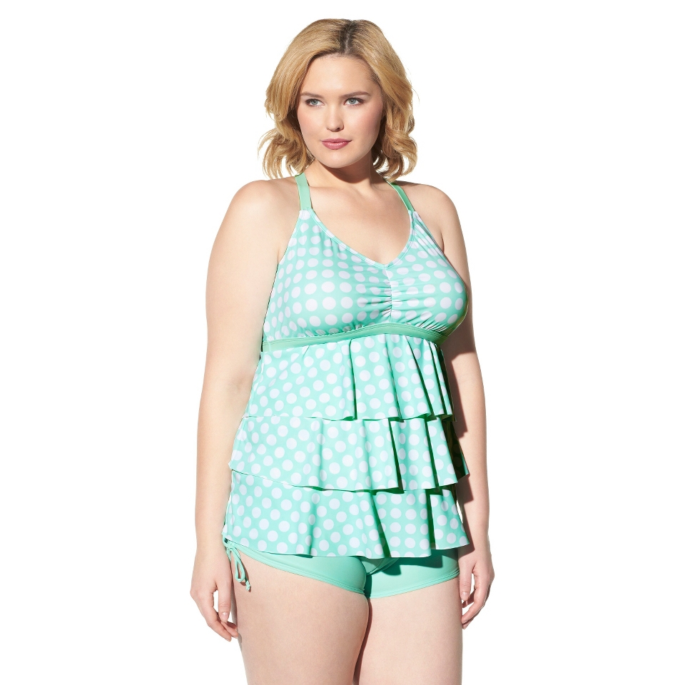 Womens Plus Size Tiered Tankini Swim Top   Mint Green/White 20W