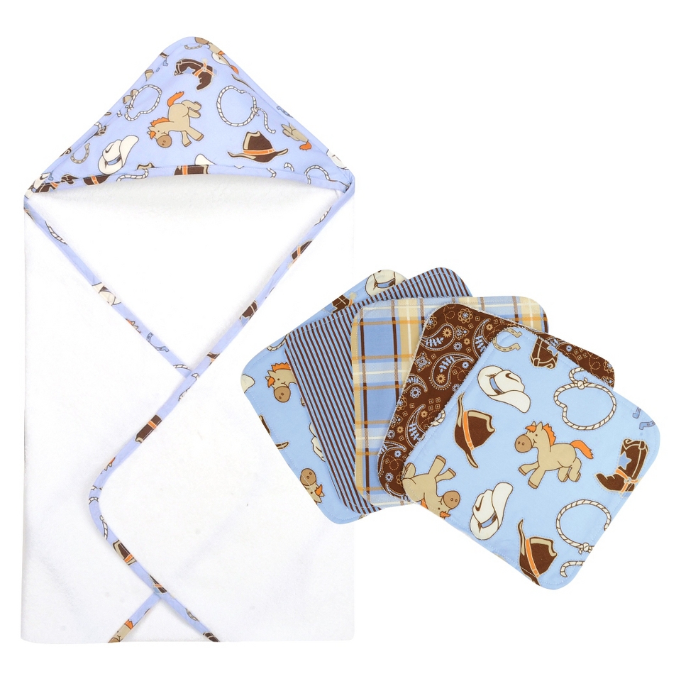 Trend Lab Cowboy 6pc Hooded Towel Baby Bath Set   Blue