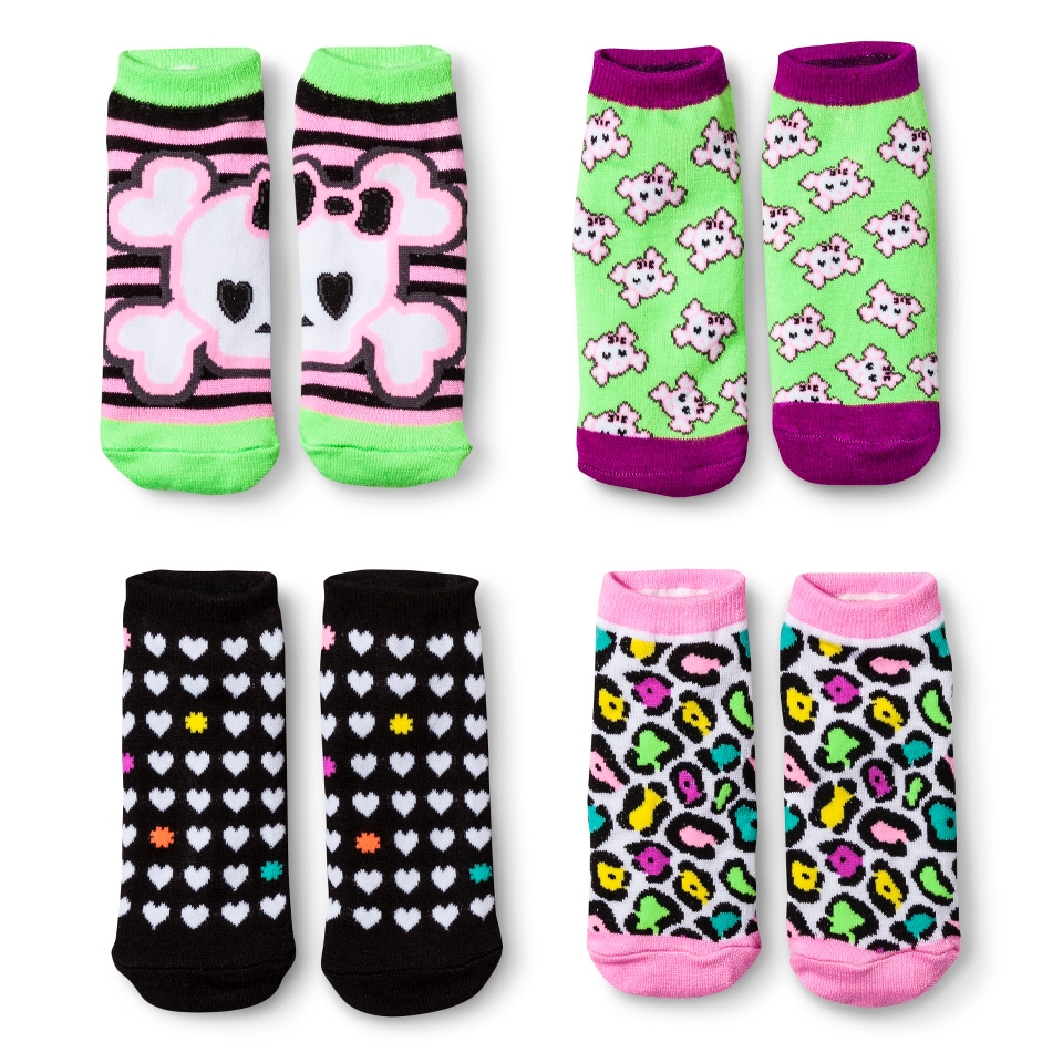 Xhilaration Girls Skulls No Show Socks 4pk   Grape Vine 9 2.5