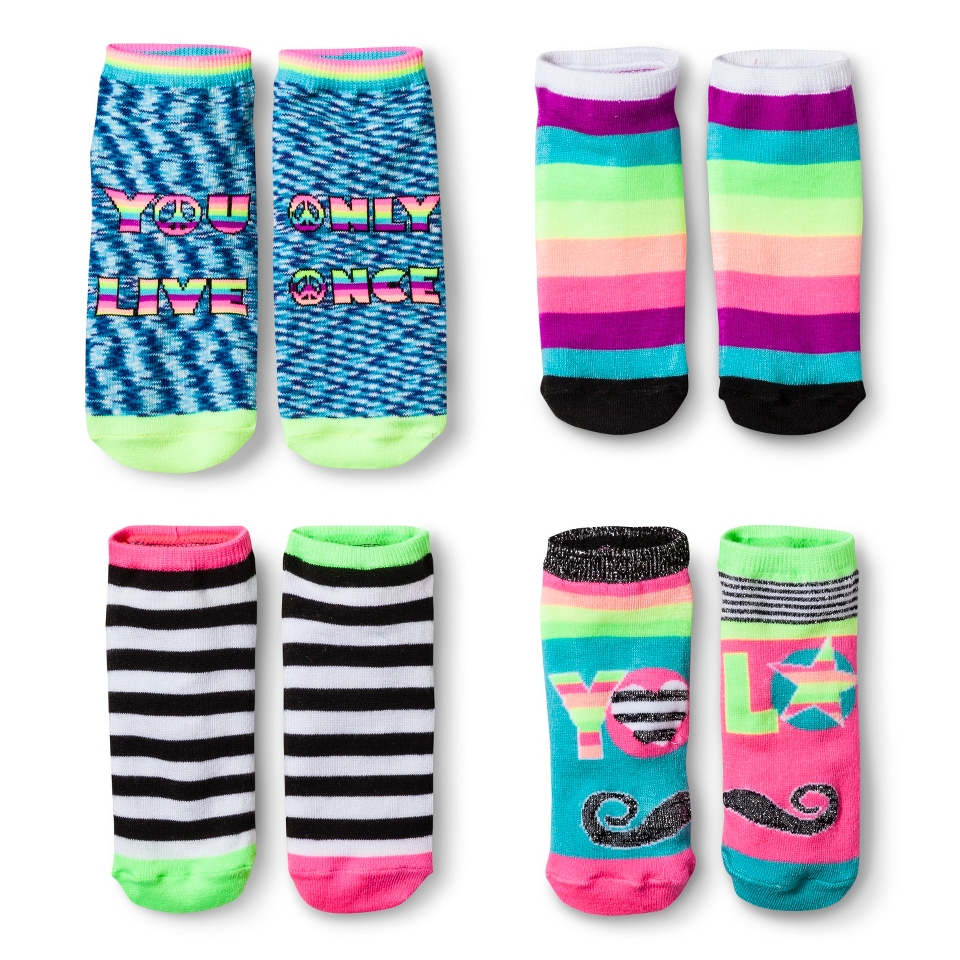 Xhilaration Girls YOLO No Show Socks 4pk   Aqua 3 10