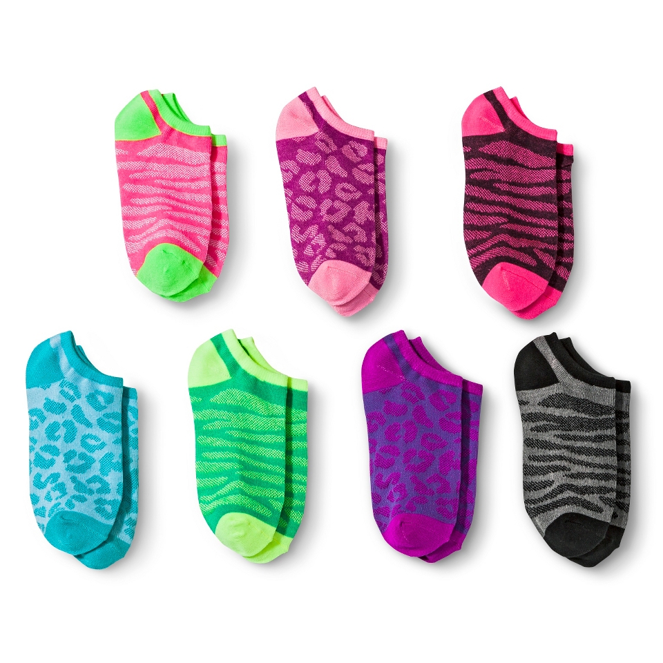 Xhilaration Girls 7pk Animal Print No Show Socks   Assorted 9 2.5