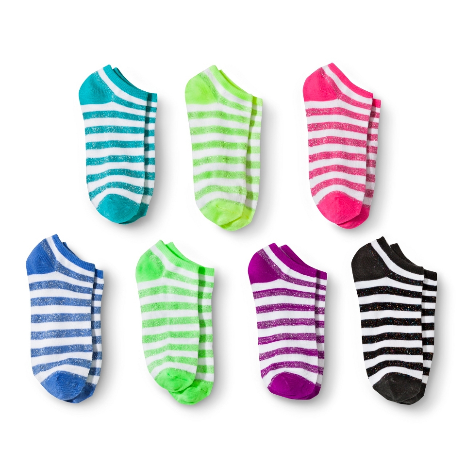 Xhilaration Girls 7pk Glitter Striped No Show Socks   Assorted 3 10