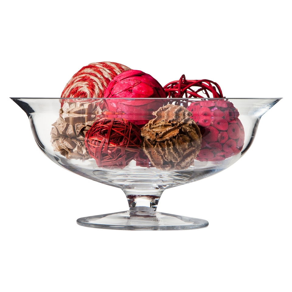 Threshold Footed Glass Vase With Mixed Decorative Vase Filler Red