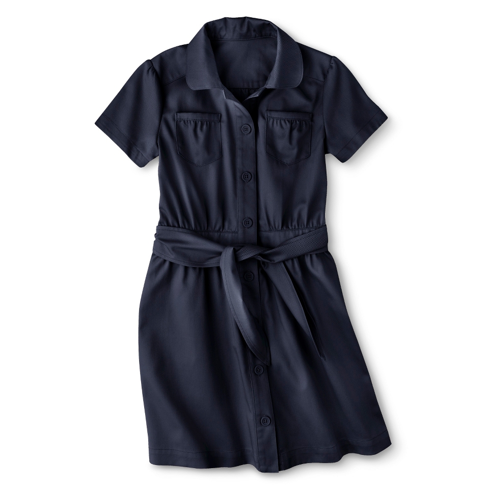 Cherokee Girls School Uniform Short Sleeve Belted Safari Dress   Xavier Navy 6