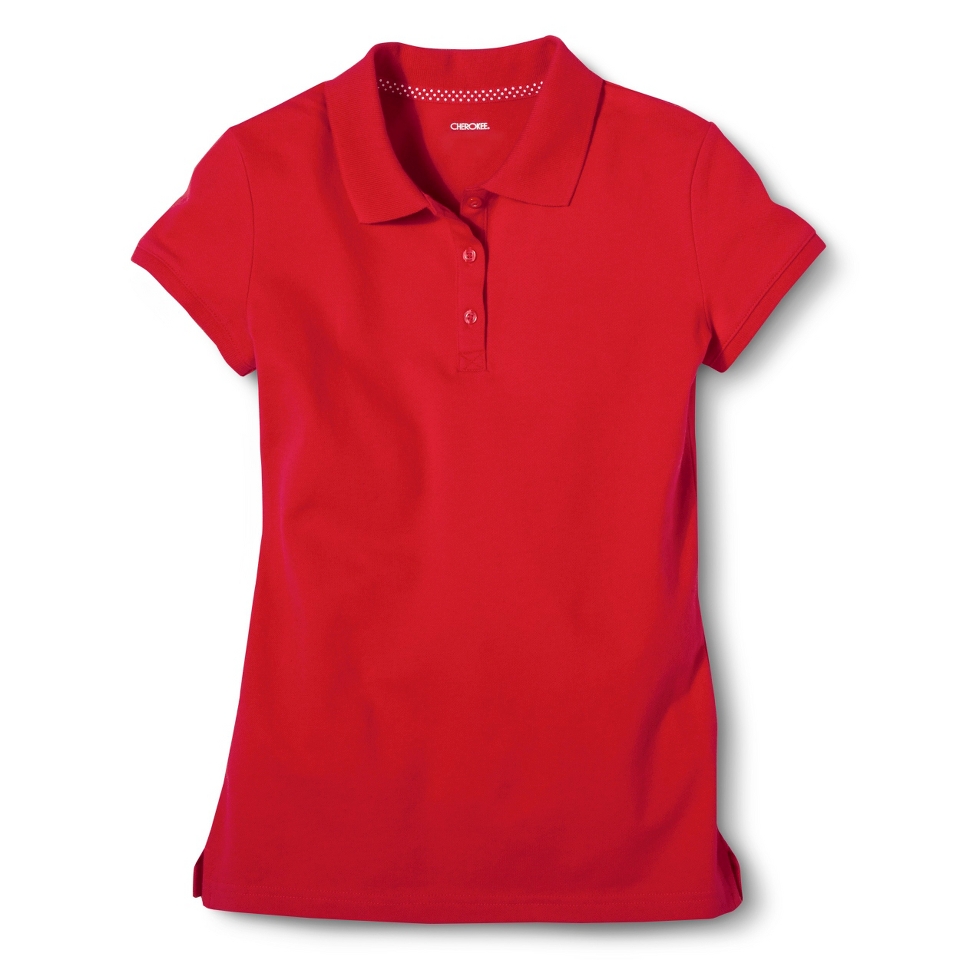 Cherokee Girls School Uniform Short Sleeve Pique Polo   Red Pop M