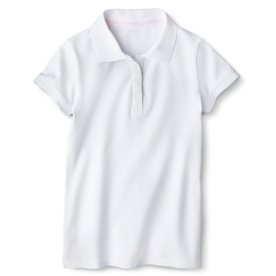 Cherokee Girls School Uniform Short Sleeve Pique Polo   True White XS