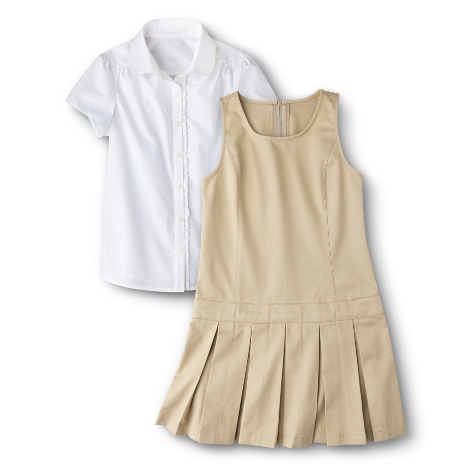 Cherokee Girls School Uniform Short Sleeve Blouse and Jumper Set   Khaki 4