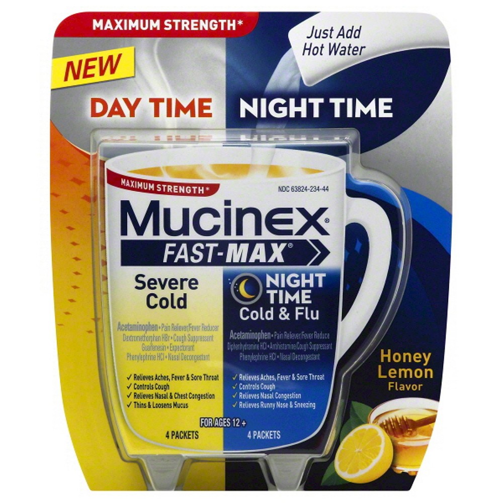 UPC 363824234441 product image for Mucinex Fast-Max Day & Night Cold & Flu Relief Honey Lemon Flavor Powder - 4 Cou | upcitemdb.com
