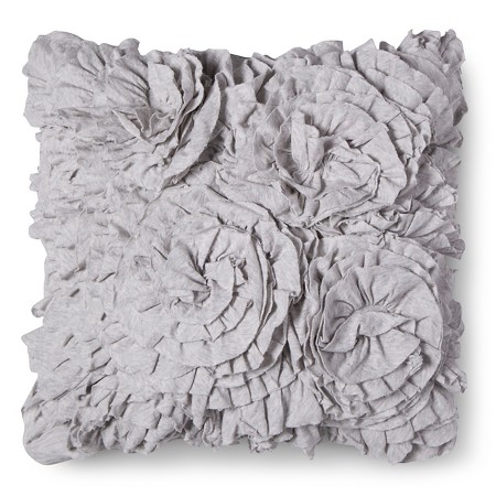 Grey Jersey Ruffle Square Throw Pillow (16