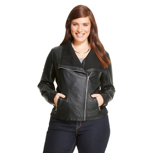 Women&39s Plus Size Faux Leather Moto Jacket Black - Ava &amp Viv™ : Target