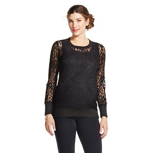 Maternity Long Sleeve Crew with Banded Bottom Lace Top Black S - Ma Cherie, Women