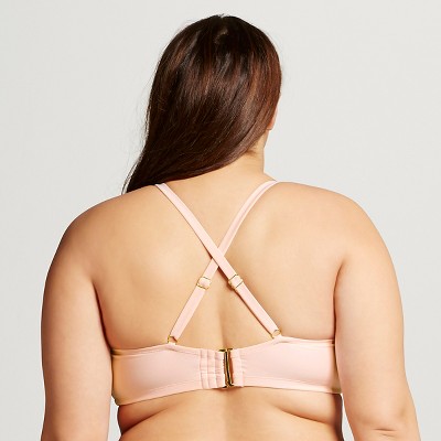 Women's Plus Size Strappy Cut-Out Flounce Bandeau Bikini Top Pink 20W - Xhilaration (Juniors')