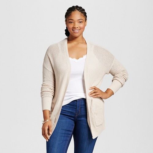 Women's Plus Size Long Sleeve Open Layering Sweater Cream (Ivory) 3X - Mossimo Supply Co. (Juniors')