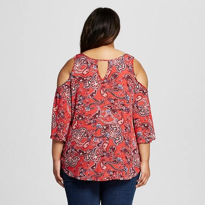 Women's Plus Size Cold Should Top Red Paisley 3x - Mossimo Supply Co.(Juniors')