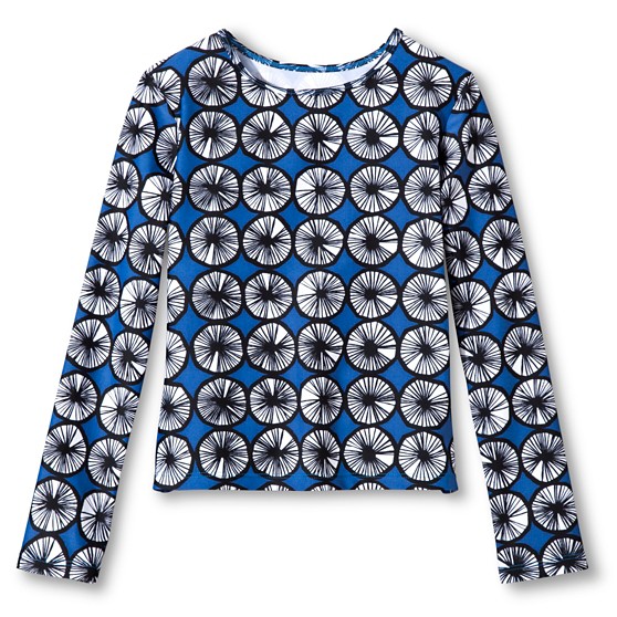 Girls' Long-Sleeve Rash Guard - Appelsiini Print - Blue