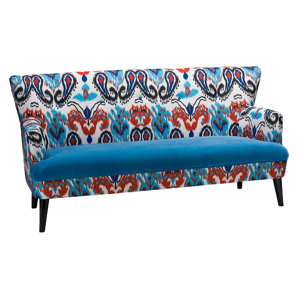 UPC 847321037793 product image for Lacey Paisley Ikat Sofa with Blue Velvet Seat - Baxton Studio | upcitemdb.com