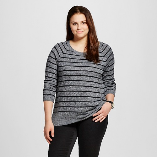 Women's Plus Size Luxe Crew Neck Sweater Gray Stripe X - Mossimo