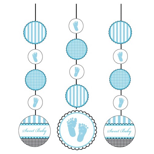Baby Shower Blue Hanging Cutouts - 3 count