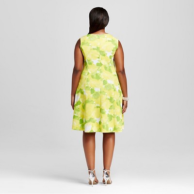 Women's Plus Size Sleeveless Floral Print Dress Light Yellow/Light Green 18W - Studio One