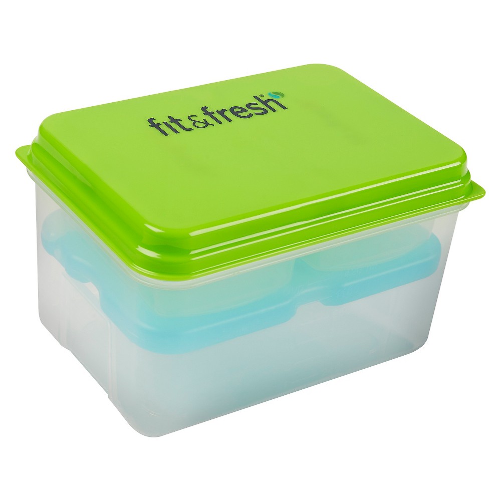 UPC 700522002161 product image for Fit & Fresh Lunch on the Go Container Set with Ice Packs, Green | upcitemdb.com