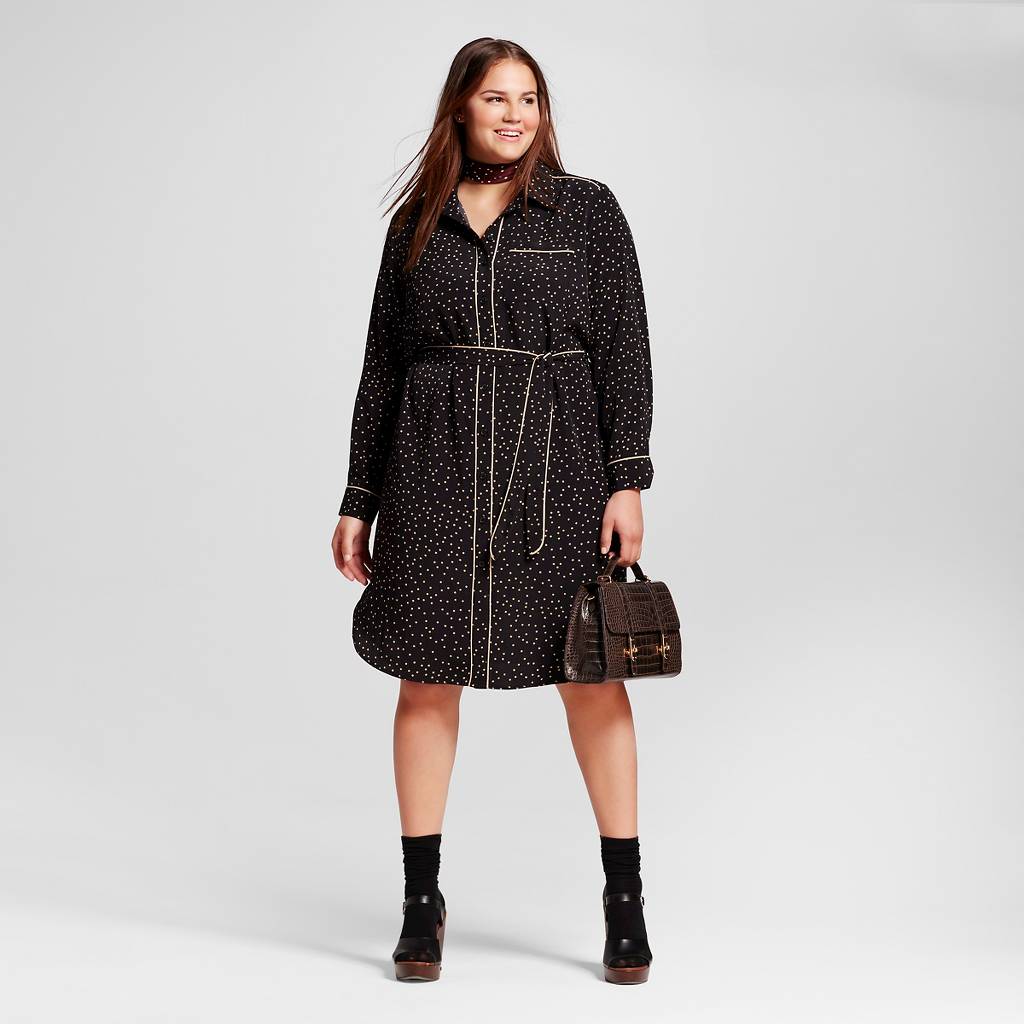fall trends, plus size clothing, fall fashion, bomber jackets, block heels, wide leg jeans, metallic sweater, pajama dress, pajama dressing, target, plus size dresses, who what wear collection, forever 21 plus sizes, forever 21+, plus size jackets, plus size jeans, eloquii, slingback heels, low heels, sole society heels