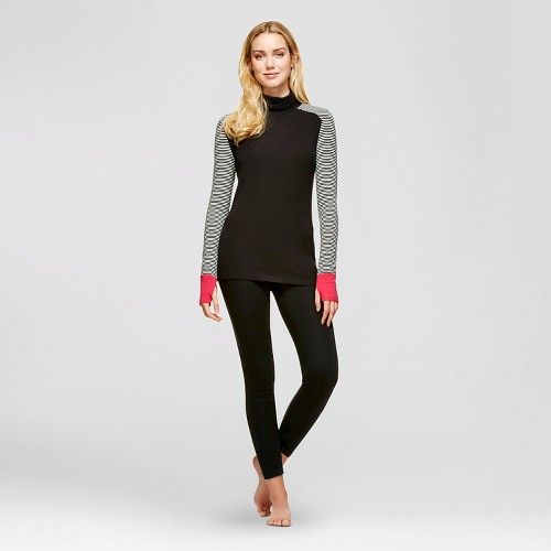 Wander by Hottotties Woman's Thermal Colorblocked Long Sleeve Turtle Neck Top - Black XL, Women's