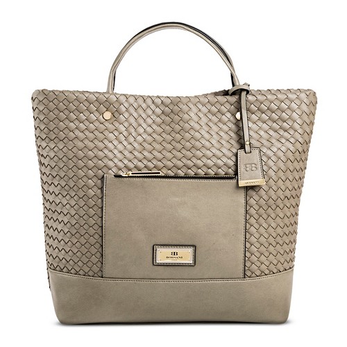 Borsani Women's Faux Leather Mark Woven Tote Handbag with Magnetic Closure - Grey, Stone Grey