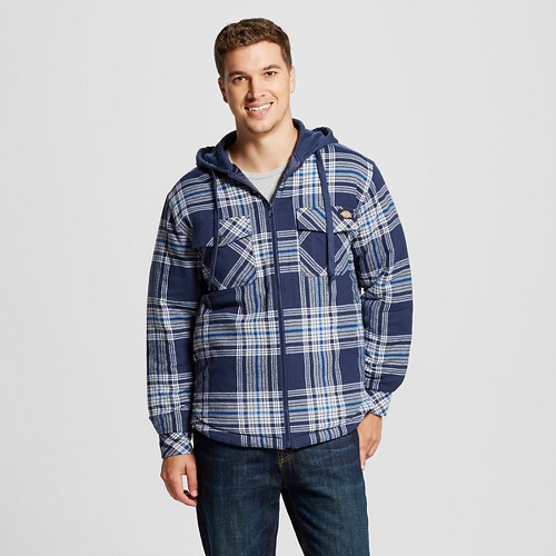 Dickies - Men's Quilted Flannel Overshirt With Fleece Hood Navy/Royal Blue XL