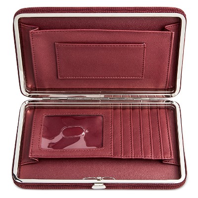 Women's Faux Leather Wallet with Botanical Pattern and Clasp Closure Berry Maroon- Merona, Berry Maroon