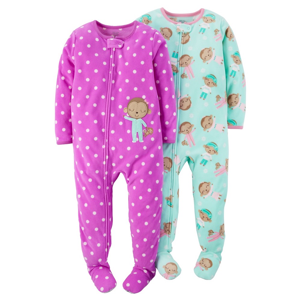 Toddler Girls' 1piece Fleece Pajamas 2pack Monkeys 4t Just...