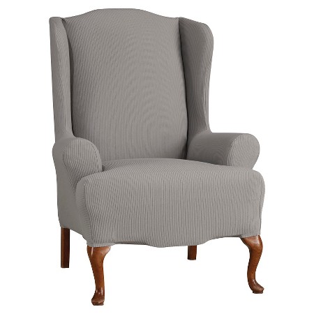 Stretch Seersucker Wing Chair Slipcover Paradise Blue 
