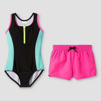 Girls' Sporty One Piece Swimsuit with Shorts eBay