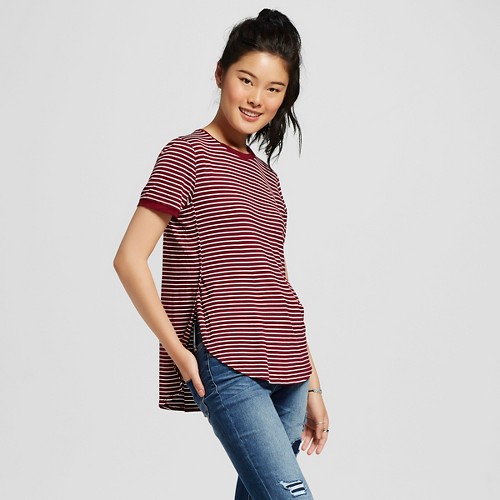 Women's Striped Ringer Tee Red/White Stripe XL - Mossimo Supply Co. (Juniors')
