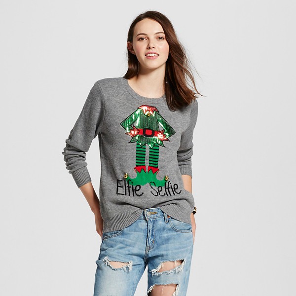 Elfie Selfie Juniors Ugly Christmas Sweater - Ugly But Cute via Pretty My Party