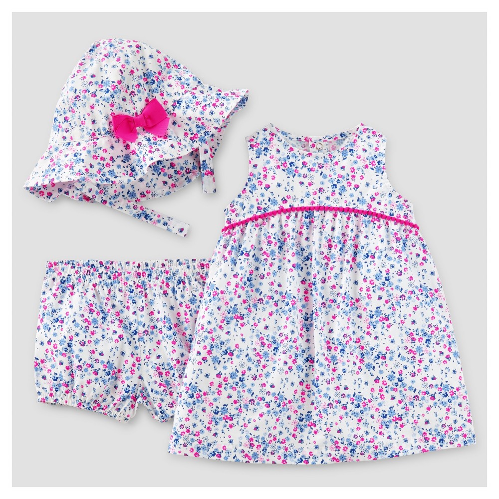 Baby Girls' 3 Piece Dress With Hat Set Blue/pink Floral 24m - Just One You Made By Carter's, Infant  Icon