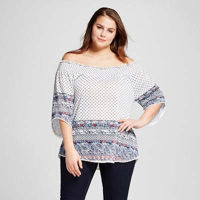 Women's Plus Size Smocked Off the Shoulder Top OffWhite Almost