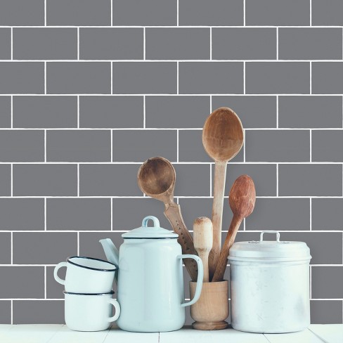 Devine Color Textured Subway Tile Peel & Stick Wallpaper -Gray : Target