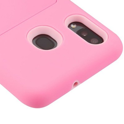 Insten Poket Hard Dual Layer Plastic TPU Cover Case w/card holder For Samsung Galaxy A20 - Pink