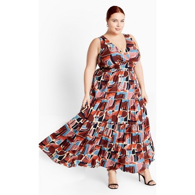 Women S Plus Size Amara Print Maxi Dress Brown City Chic Target