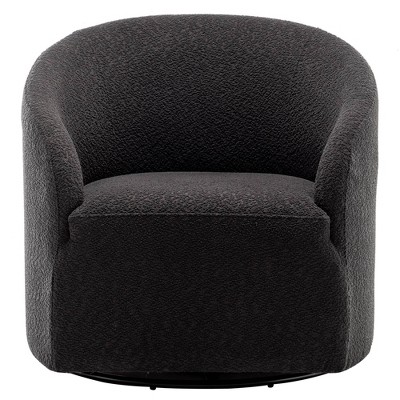 Kinwell Wide Boucle Upholstered Swivel Barrel Chair Dark Gray Mid