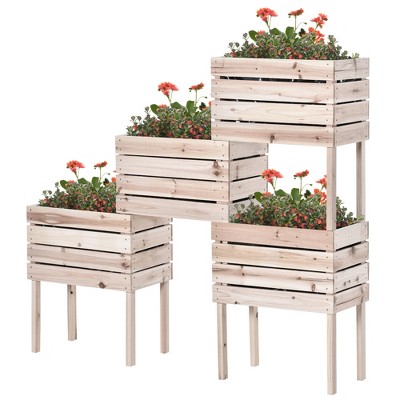 Outsunny Pcs Wooden Raised Garden Beds Kits Elevated Planter For
